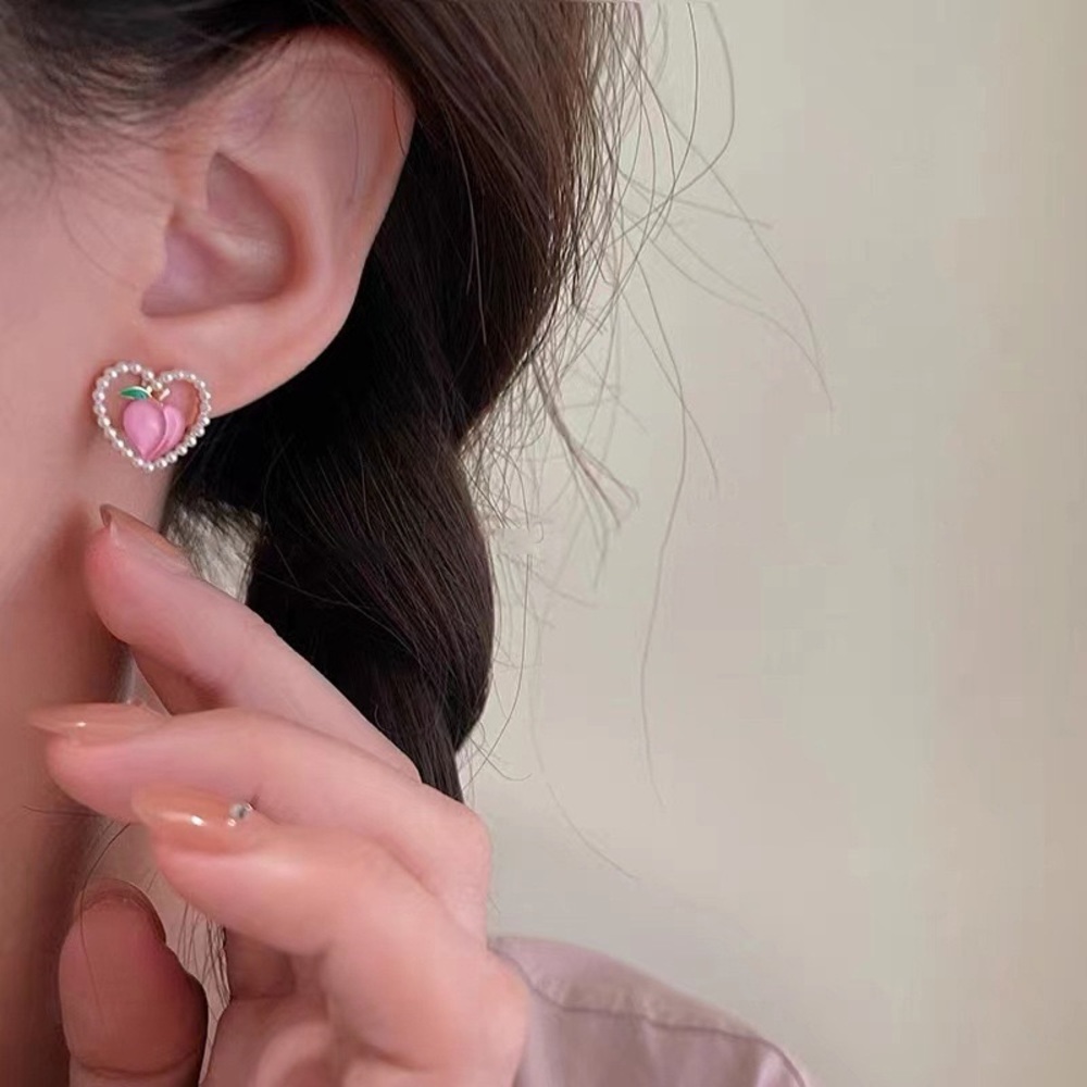 3/$20 Georgia Peach Pearl Framed Heart Earrings Studs - Picture 2 of 6